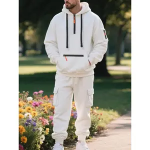 Men's Winter Fleece Lined Casual Set Loose Fit Sporty Multi-Pocket Workwear Warm Long Sleeve Jacket & Pants for Cold Weather Clothes Matching
