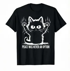 Peace Was Never An Option Angry Black Cat T-Shirt Funny Wolverine Claw Kitten Graphic Tee Sarcastic Dark Humor Cat Shirt Bad Attitude Feline Apparel Cool Gift for Men Women Cat Owners