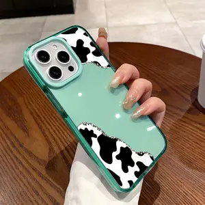 Phone Case for iPhone 16 Plus 15 Pro Max 14 13 12 11 Cow Print Corner Pattern Non-Yellowing Shockproof Soft Silicone Transparent Cover