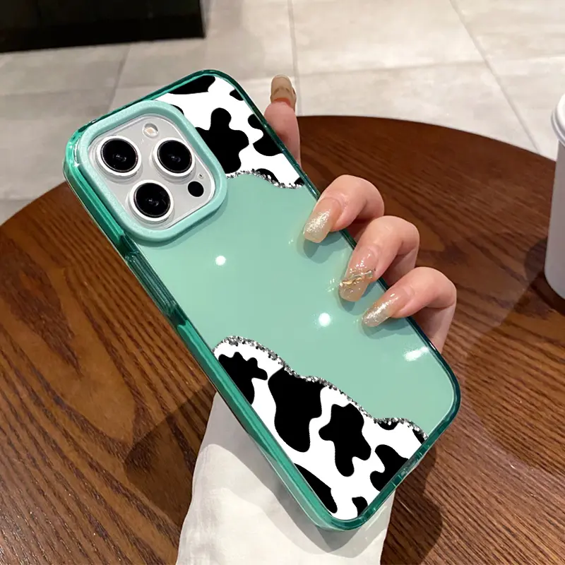 Phone Case for iPhone 16 Plus 15 Pro Max 14 13 12 11 Cow Print Corner Pattern Non-Yellowing Shockproof Soft Silicone Transparent Cover