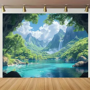 1pc Extra Large Tapestry - Tropical waterfall, Lush Greenery & Turquoise Waters - No Installation Needed, Easy Hang Wall Decor for Living Room, Bedroom, Party Backdrop, Photo Shoot - Durable Polyester Fabric Nature Scene Wallpaper Replacement