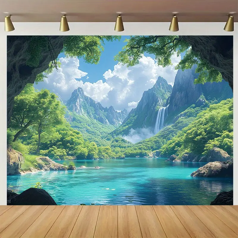 1pc Extra Large Tapestry - Tropical waterfall, Lush Greenery & Turquoise Waters - No Installation Needed, Easy Hang Wall Decor for Living Room, Bedroom, Party Backdrop, Photo Shoot