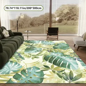 Velvet Soft Comfortable  Watercolor Tropical Monstera Leaf Rug 2D Printing Rug Fashion Home Decor, Commercial Decor Carpet, Living Room Rug, Sofa Cushion Bedroom Rug, Bedside Blanket Door Entrance Mat, Dining Table Carpet