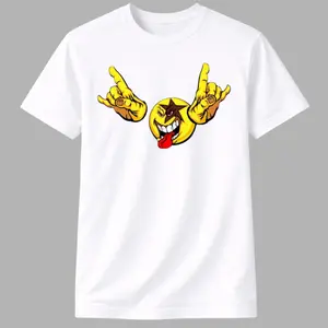 Rock On Smiley Face T-Shirt – Edgy Funny Tongue Out Devil Emoji Graphic Tee | Bold Meme Aesthetic Streetwear for Men and Women by Ms. Lauren Charles Design