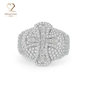 Delzzad 2ct Eternal Pillar Ring Fully Iced Out Ring Gothic Ring Band VVS Synthetic Moissanite Ring Jewelry Copper Band Hip Hop Cross Ring Perfect Birthday Engagement Wedding Anniversary Christmas Valentine's Day Gift