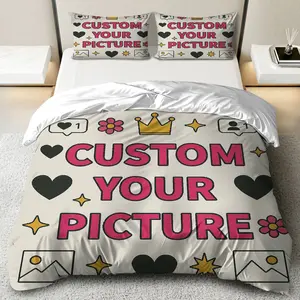3PCS Duvet Cover Set, 1 Duvet+2 Pillowcases(Without filler), Customizable Personalized Decorative Heart Crown Flower Picture theme, No specific Festival bedding set, Unique Creative Suitable for decoration Bedroom Guestroom Living Room Studio.