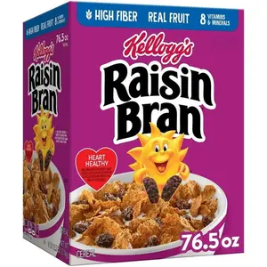 Kellogg’s Raisin Bran Breakfast Cereal, 76.5 oz Family Size – Whole Grain Bran Flakes with Sweet Raisins, High Fiber Cereal, Heart-Healthy & Nutritious Morning Breakfast