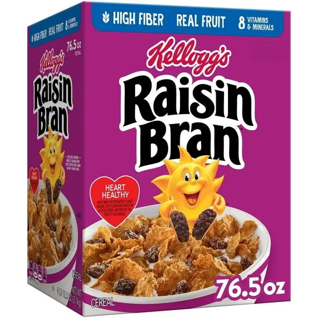 Kellogg’s Raisin Bran Breakfast Cereal, 76.5 oz Family Size – Whole Grain Bran Flakes with Sweet Raisins, High Fiber Cereal, Heart-Healthy & Nutritious Morning Breakfast