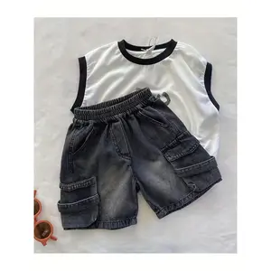 (New)Boys' Cargo Shorts with Multiple Utility Pockets - Heavy-Duty Denim Pants, Grey/White Washed Belt Loops & Adjustable Waist (No-Stretch) for Outdoor Play, Summer & Casual Wear - Machine Washable ' Workwear Shorts