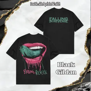 Falling in Reverse Red Reaper Menswear T-Shirt & Hoodie Set - Pepper Color Cotton Round Neck Casual T-Shirts, Emo Alt Metal Band Merch for Male Fans