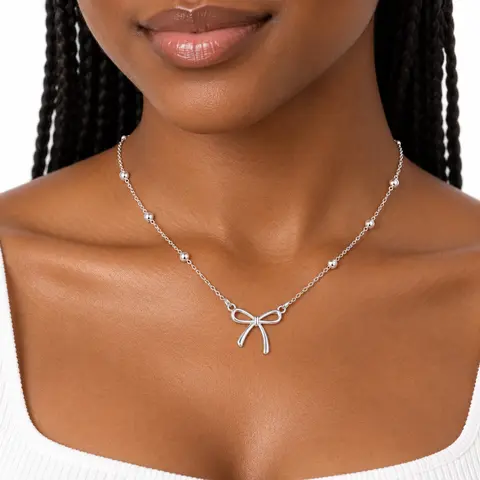 Women's 14K Gold Plated Dainty Bow Choker Necklace, Small Pendant Charm Gold Necklace for Women, Cute Christmas Stocking Stuffer Gift, Gold Necklace Women