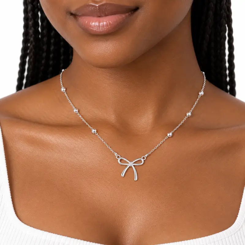 Women's 14K Gold Plated Dainty Bow Choker Necklace, Small Pendant Charm Gold Necklace for Women, Cute Christmas Stocking Stuffer Gift, Gold Necklace Women