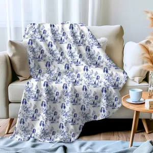 Basset Hound French Toile Blanket - Velveteen Toile de Jouy Cozy Throw for Basset Hound Mom, French Country Blanket Gift for Dog Lover