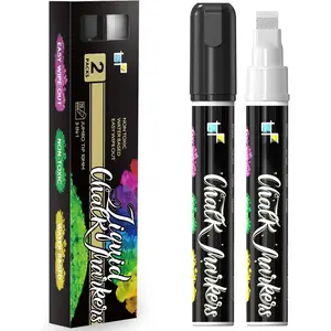 White&Black Chalk Markers - 2 Pack  Liquid Chalk Pens with 10mm 3 in 1 Nib Wide Tips, Dry & Wet Erase Marker Pens for Glass, Chalkboard, BlackBoard, Windows, Calendar, Pumpkin, Mirror
