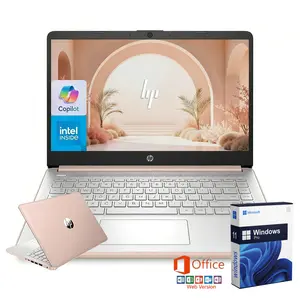 HP 14” Flagship Laptop AI-Powered Computer, Office Lifetime, Student Business, 4-Core Intel CPU, 4GB/8GB/16GB RAM 128GB UFS+ 256GB SD Card,win11pro,Wi-Fi 6,Office 365 Web version,Rose Gold