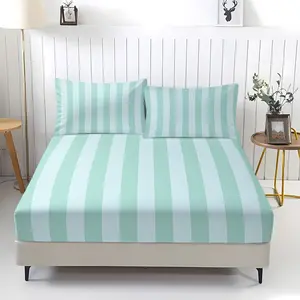 Striped pattern printed bedsheet, including 1 bedsheet and 2 pillowcases, anti slip dust cover suitable for bedrooms and guest rooms, suitable for personal use or gift giving