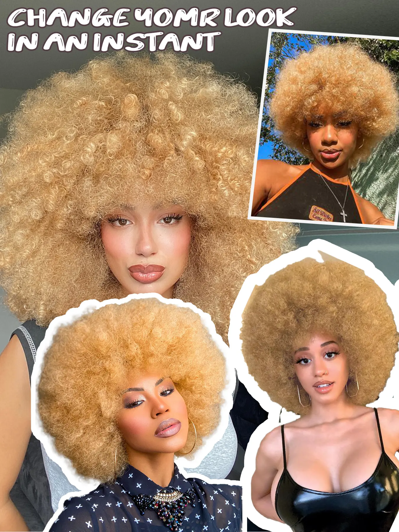 Afro Wigs for Black Women 70s Afro Kinky Curly Wig with 