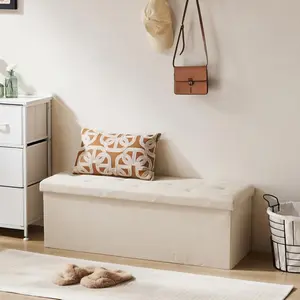 43in Foldable Storage Ottoman Bench with Padded Seat, 660lbs Capacity Large End of Bed Bench Foot Rest Stool, 35 Gallon Hidden Storage Compartment Ottoman for Living Room Bedroom Entryway