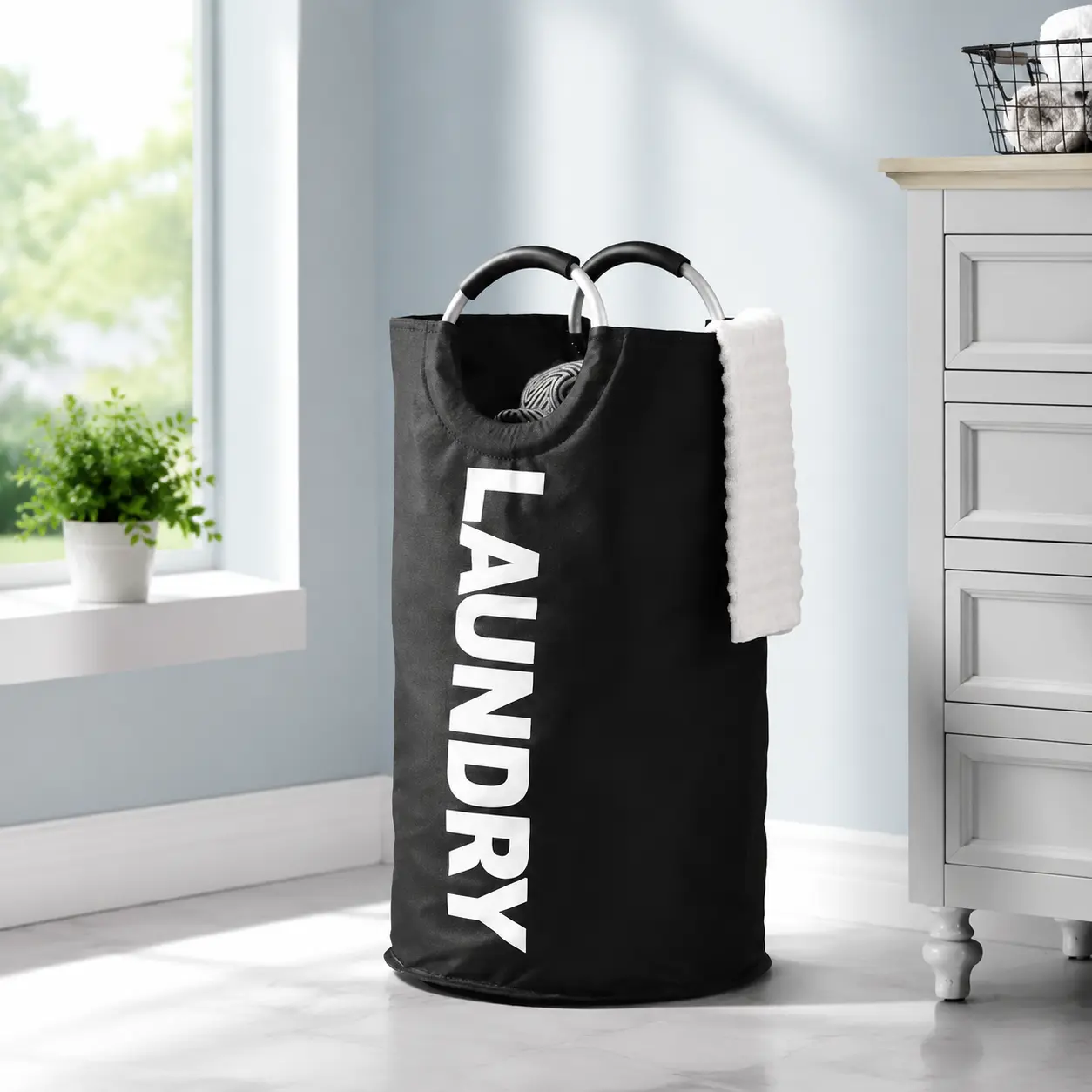Large Capacity Laundry Basket, Waterproof Collapsible Clothes Hamper with Aluminum Handles, Foldable Dirty Laundry Storage Bag for Bedroom Bathroom Dorm Room, Space Saving Portable Washing Organizer with Comfortable Grip Handles for Family Home Use