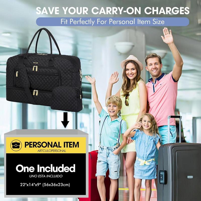 Large Women Travel Duffle Bag - Carry on Overnight Bag Weekend Travel Duffel Tote Bag Yoga Gym Bag with Wet Pocket Toiletry Weekender Overnight Bag for Travel Business Trips Sport Hospital Black