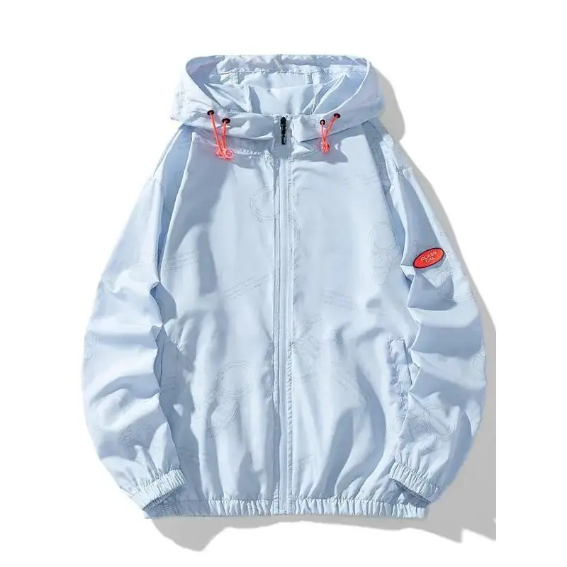 Men's Hooded Sports Coat with Astronaut Print & Letter Patch - Casual Breathable Lightweight Zip-Up Jacket for Outdoor Wear, Half-Zip Hooded Men's Sports Coat, Long-Sleeve Zip Men's Sports Coat