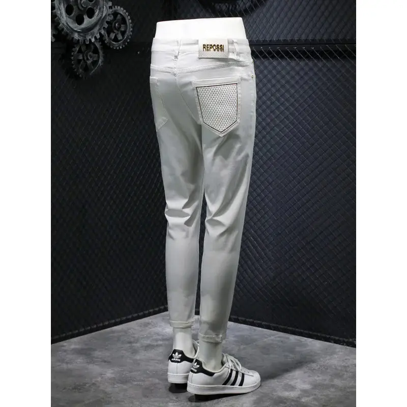 Light Luxury Stretch Jeans White for Men Fashion Fashion Brand Simple Slim Straight Casual All-Match Business Pants baggy  denim  jeans baggy  jeans  for  men