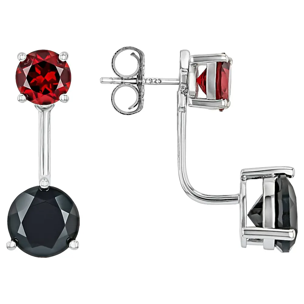 JTV Red Garnet Earring Jacket Set, Rhodium Over Sterling Silver, 8.75ctw Total