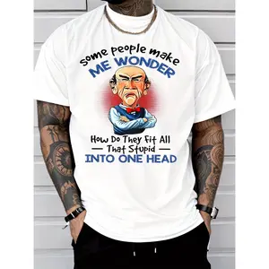 Funny "Some People Make Me Wonder" Sarcastic Quote Graphic Tee, Humorous Grumpy Old Man Cartoon Print Casual T-Shirt, Trendy Sarcasm Slogan Top for Everyday Wear, Perfect for Comedy Lovers