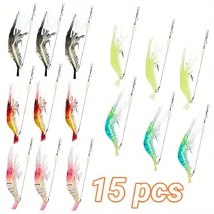 15/12 Pcs Realistic Soft Shrimp Lures Set,Soft Lures with Luminous Bait,Sharp Hooks for Freshwater Saltwater Fishing,Durable Fishing Tackle with Attractive Design,Hand Tools Kits