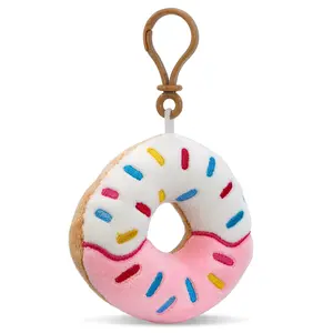 DOLLIBU SNUG-MOOSHIES Plush Clips, Round Donut Food-Themed Doll Accessory Toy, Polyester Material, Embroidered Icing, Sprinkle Print, Approx. 4" L