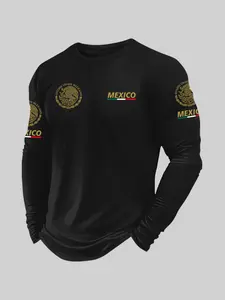 Men's Mexico National Emblem & Flag Print Compression Long-Sleeve T-Shirt – Slim-Fit Breathable Athletic Top for Casual & Sports Wear Sports Apparel Athletic Fashion Activewear Athletic Clothes