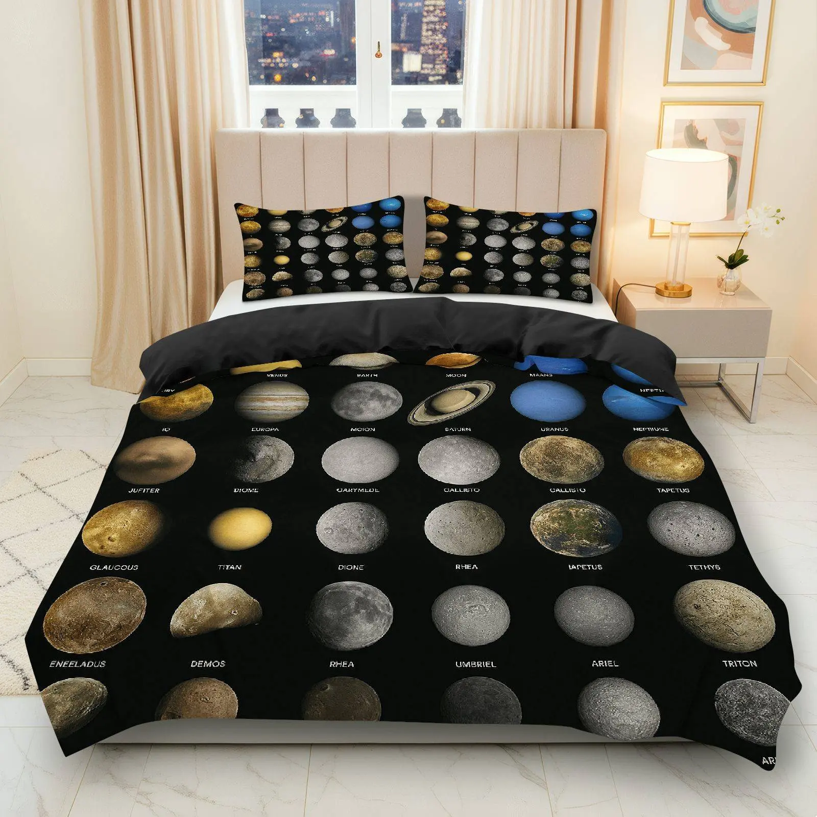 3PCS Duvet Cover Set, 1 Duvet+2 Pillowcases(Without filler), Solar System Planet Astronomy Space Universe theme, Christmas bedding set, Educational Decor Astronomy Enthusiast Bedroom Dormitory Living Room Suitable for decoration.