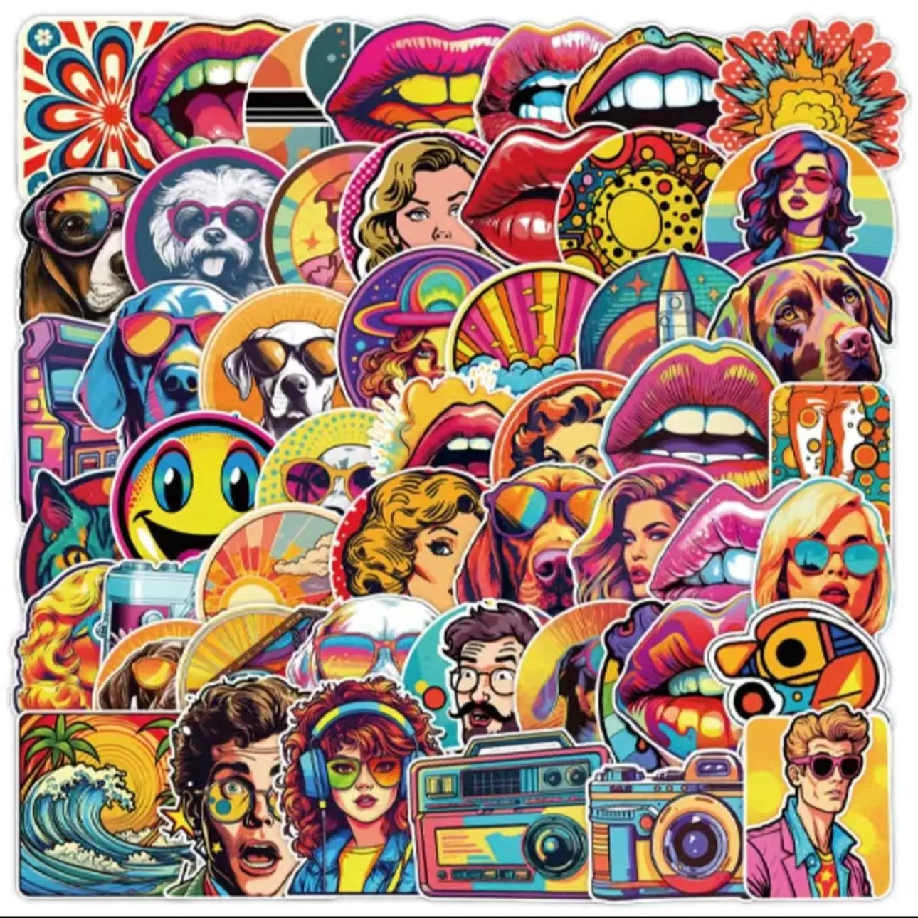 50 pcs Pop Style Cartoon Decals Graffiti Vinyl Waterproof Stickers, For Suitcase Water Bottle DIY Phone Laptop Computer Skateboard Luggage Helmet Self Adhesive Decor