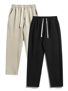 Men's Solid Thermal Lined Drawstring Waist Pants, Casual Comfy Regular Fit Straight Leg Trousers for Fall & Winter, Men's Bottoms for Daily Wear, Thermal Menswear