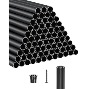 fathersdaygift VEVOR Staircase Balusters 101 Pack, 26 In Aluminum Stair Balusters, 3/4 Inch Water-Proof Round Metal Spindle Railing, Hollow Deck Railing with Rail Caps Screws for Stairs, Porch, Patio, Matte Black