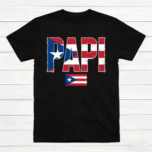 PAPI Puerto Rican Flag Distressed T-shirt Boricua Pride Mens Tee Shirt Cultural Heritage Gift For Dad Father Grandpa Fathers Day Birthday Present Latino Apparel