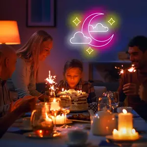 Moon LED Neon Light, USB Powered, Multi-Color Wall Hanging, Crescent Moon and Cloud Pattern, Button Control, Dreamy Bedroom, Living Room, Club, Bar Decoration, No Remote, Wall Mounted, Multipurpose Neon Sign