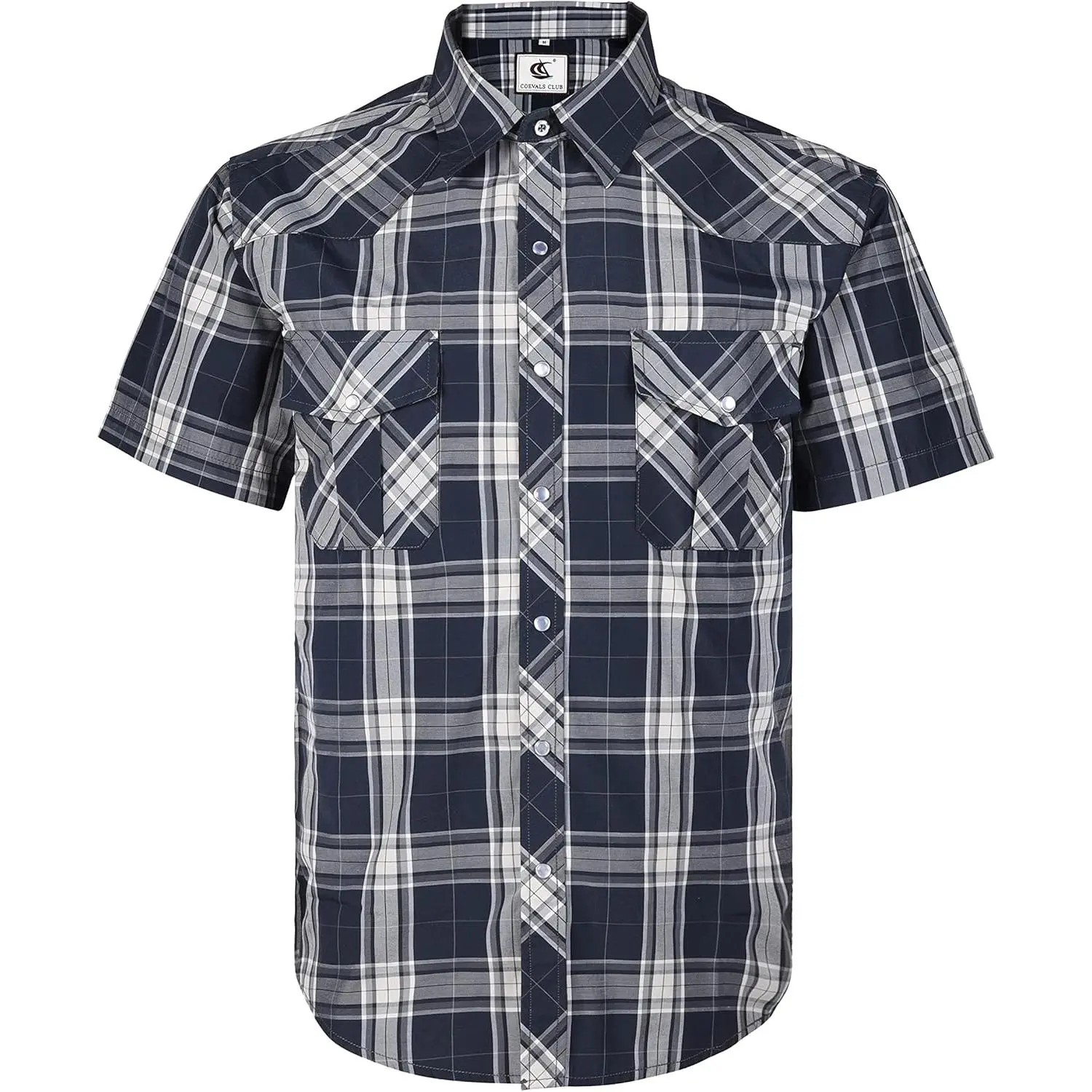 COEVALS CLUB Menswear Short-Sleeve Casual Buttons Collared Plaid Cotton-Linen Shirt, Durable Construction, Breathable Relaxed Fit, Button-Down Western Cowboy Top for Summer Casual Outdoor Use