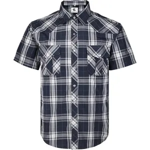 COEVALS CLUB Men's Western Cowboy Pearl Snap Short Sleeve Plaid Work Shirt | Casual Classic Fit High-End Fabric Durable Construction Menswear