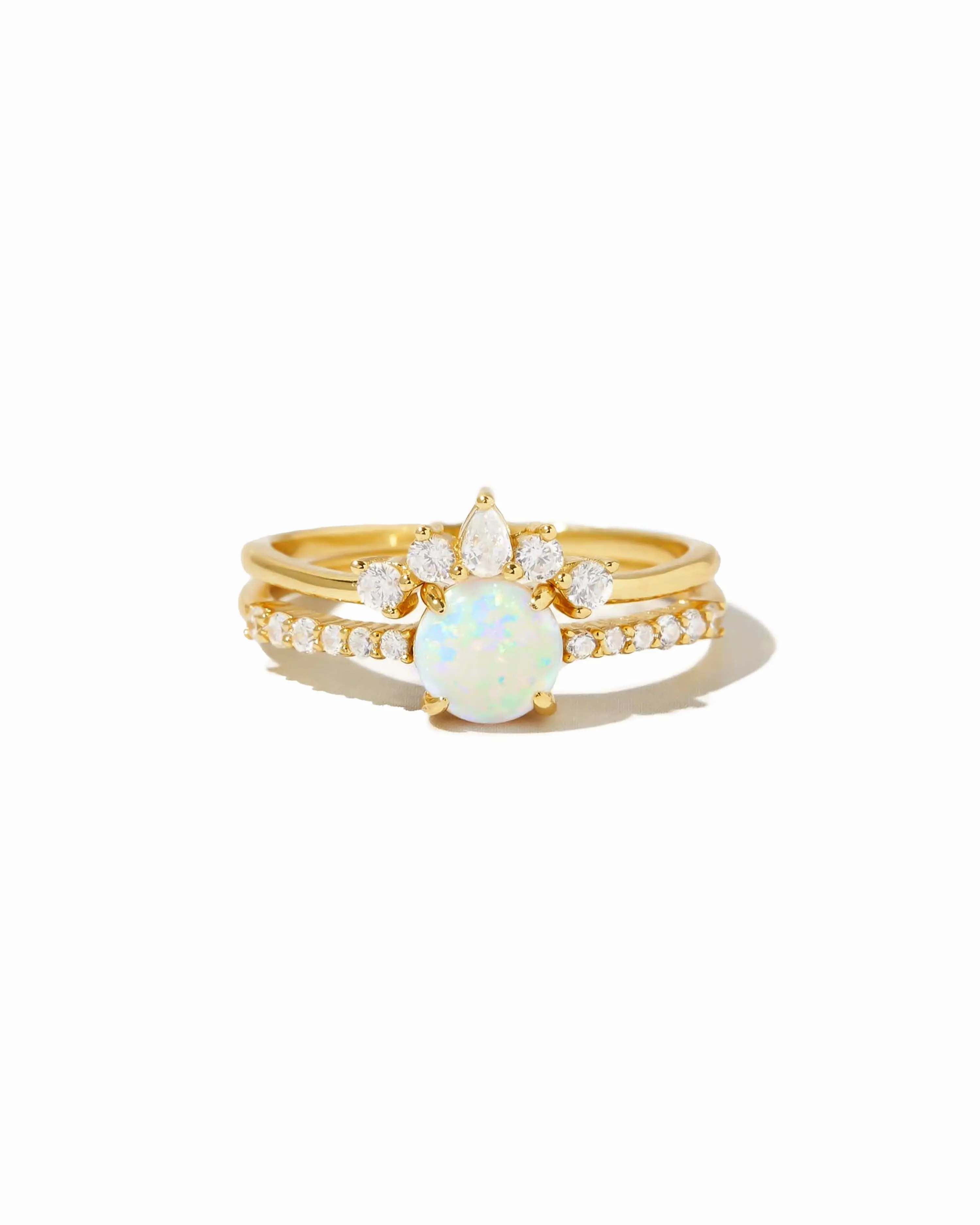 Sami Jewels Opal Ring with Matching Band, Sold as Set, 925 Sterling Silver plated 14k Gold or Rhodium, Sizes 4-10, Lab Created Opal Stone