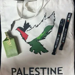 Gaza Aid, Palestinian Tote Bag, 3 Bracelets and Olive oil soap.