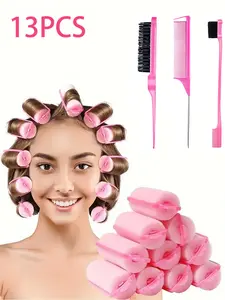 13pcs inner buckle sponge foam curler lazy bangs curler magic tool hair fluffy sponge curler hairdressing comb set Hair Curling Tool