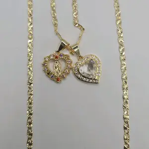 Heart's chain virgin Mary with stone's gold-plated regular color beautiful style 18"inches 24"inches available