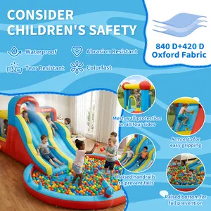 23 ft inflatable water slide park for kids — axolotl-themed bounce house, slide, water spritzer, climbing wall, outdoor pool, all seasons, U.S. standard (26001). Inflatable Slide #KidsWaterToys #BounceHouse #BackyardPlay #SummerFun