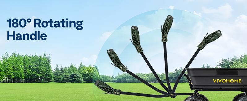 VIVOHOME 4 Cu.Ft 660lbs Wheelbarrow Garden Cart Dump Wagon with 2-in-1 Convertible Handle Attach to ATV or Tractor, 10" All Terrain Wheels, Quick Release System, Heavy Duty Utility Trailer for Yard