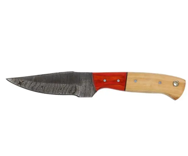Hand-Forged Damascus Skinning Knife with Olive & Red Pakka Wood Handle