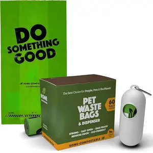 WAGGING WHISKERS Waste bags for pet cleanup, leak-proof compostable biobased design with dispenser