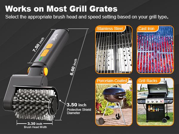 Upgraded Electric Grill Brush - Extreme 50kg Torque Power Grill Brush, 7.4V Motor, Safe for All Grills, SUS304 Anti-Shedding Bristle, with Heat Resistant Mat & Polishing Pad