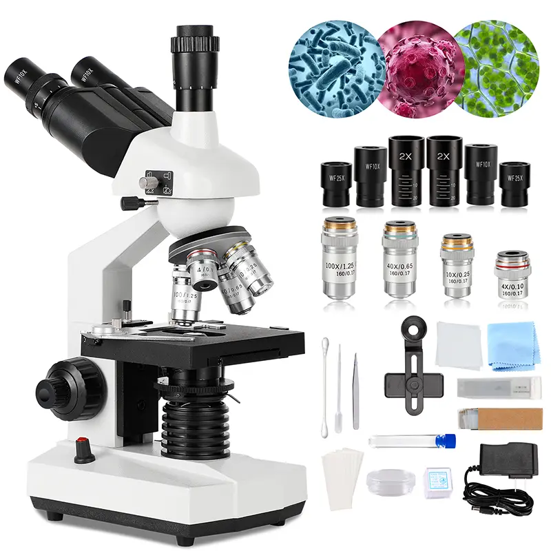 Laboratory-Grade Compound Microscope, 40X-5000X Magnification, Bottom LED Light Source, High-Definition Comprehensive View, for Students & School Laboratory Education Use