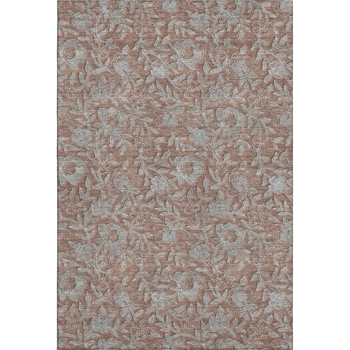HomeRoots 664644 5x8 ft. Terra Cotta & Gray Botanical Area Rug, Machine-Made Rectangle Terracotta Area Rug with UV Protection & Washable Feature, Botanical Area Rugs, Terracotta Area Rugs